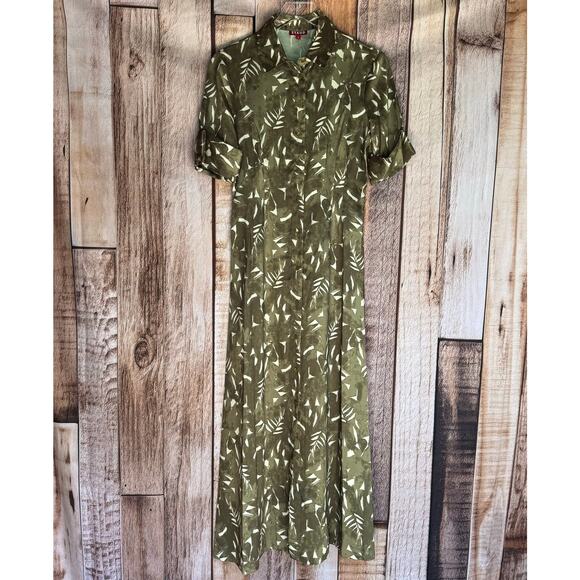Staud Joan Maxi Dress Sergeant Green Painted Palm Leaf Print Button Front Sz 4 - Picture 1 of 10